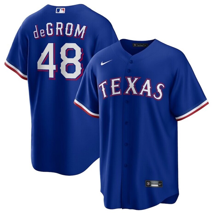 Men's Texas Rangers #48 Jacob deGrom Royal Cool Base Stitched Baseball Jersey Men's Texas Rangers #48 Jacob deGrom Royal Cool Base Stitched Baseball Jersey